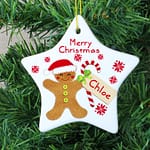 Personalised Felt Stitch Gingerbread Man Ceramic Star Decoration - ItJustGotPersonal.co.uk
