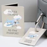 Personalised Blue Plane Passport Holder & Luggage Tag Set - ItJustGotPersonal.co.uk