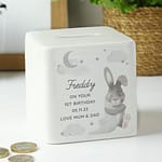 Personalised Baby Bunny Ceramic Square Money Box - ItJustGotPersonal.co.uk