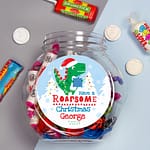 Personalised Dinosaur 'Have a Roarsome Christmas' Sweet Jar - ItJustGotPersonal.co.uk
