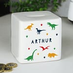 Personalised Dinosaur Ceramic Square Money Box - ItJustGotPersonal.co.uk