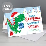 Personalised Dinosaur 'Have a Roarsome Christmas' Card - ItJustGotPersonal.co.uk