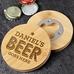 Personalised Beer Goes Here Bamboo Bottle Opener Coaster - ItJustGotPersonal.co.uk
