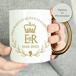 Personalised Queens Commemorative Wreath Gold Handle Mug - ItJustGotPersonal.co.uk