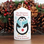 Personalised Felt Stitch Penguin Pillar Candle - ItJustGotPersonal.co.uk