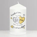Personalised A Perfect Love Golden Anniversary Pillar Candle - ItJustGotPersonal.co.uk