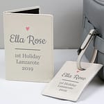 Personalised Pink Heart Cream Passport Holder & Luggage Tag Set - ItJustGotPersonal.co.uk
