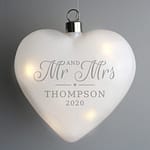 Personalised Mr & Mrs LED Hanging Glass Heart - ItJustGotPersonal.co.uk