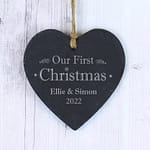Personalised Our First Christmas Slate Heart Decoration - ItJustGotPersonal.co.uk
