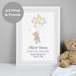 Personalised Teddy & Balloons A3 White Framed Print - ItJustGotPersonal.co.uk