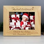 Personalised My First Christmas 5x7 Landscape Wooden Photo Frame - ItJustGotPersonal.co.uk