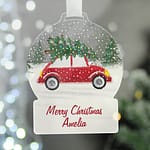 Personalised Driving Home For Christmas Acrylic Snowglobe Decoration - ItJustGotPersonal.co.uk
