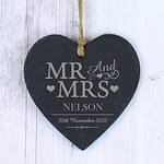 Personalised Mr & Mrs Slate Heart Decoration - ItJustGotPersonal.co.uk