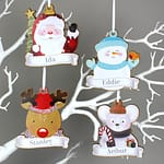 Personalised Set of Four Colourful Christmas Characters Wooden Hanging Decorations - ItJustGotPersonal.co.uk