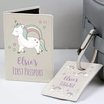 Personalised Baby Unicorn Cream Passport Holder & Luggage Tag Set - ItJustGotPersonal.co.uk