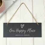Personalised Our Happy Place Hanging Slate Plaque - ItJustGotPersonal.co.uk