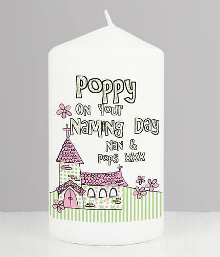 Personalised Pink Church Pillar Candle - ItJustGotPersonal.co.uk