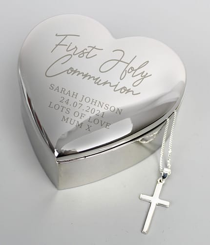 Personalised First Holy Communion Heart Trinket Box & Cross Necklace Set - ItJustGotPersonal.co.uk