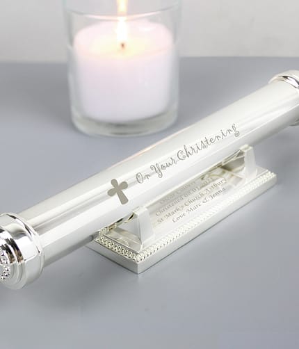 Personalised Christening Cross Silver Plated Certificate Holder - ItJustGotPersonal.co.uk