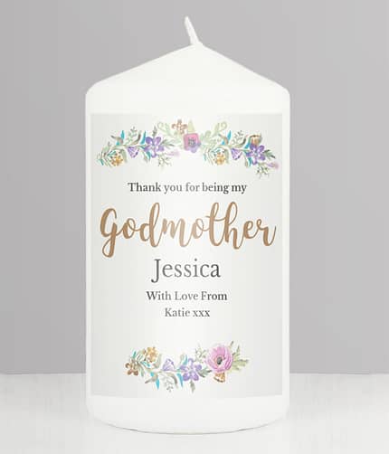 Personalised Godmother 'Floral Watercolour' Pillar Candle - ItJustGotPersonal.co.uk