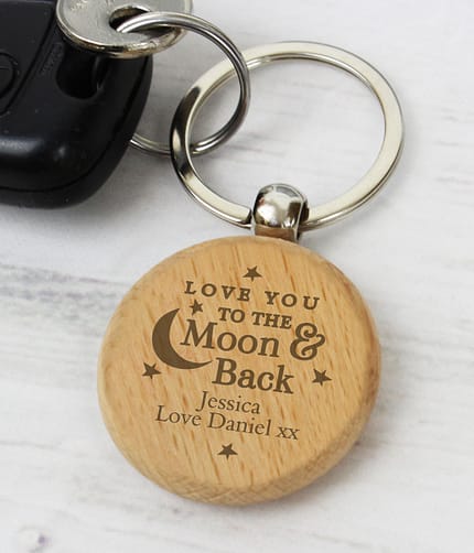 Personalised Moon & Back Wooden Keyring - ItJustGotPersonal.co.uk