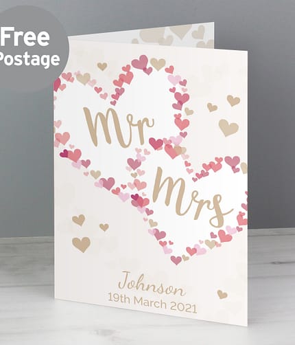 Personalised Mr & Mrs Confetti Hearts Wedding Card - ItJustGotPersonal.co.uk