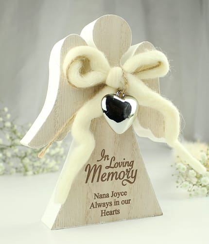Personalised In Loving Memory Rustic Wooden Angel Decoration - ItJustGotPersonal.co.uk