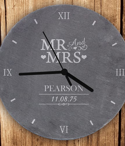 Personalised Mr & Mrs Slate Clock - ItJustGotPersonal.co.uk