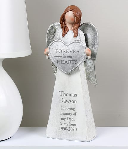 Personalised Forever In Our Hearts Memorial Angel Ornament - ItJustGotPersonal.co.uk
