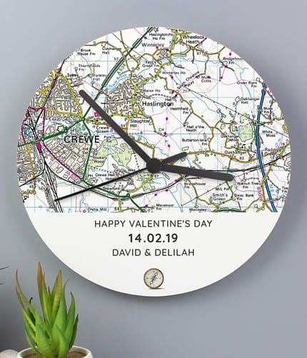 Personalised Present Day Map Compass Wooden Clock - ItJustGotPersonal.co.uk