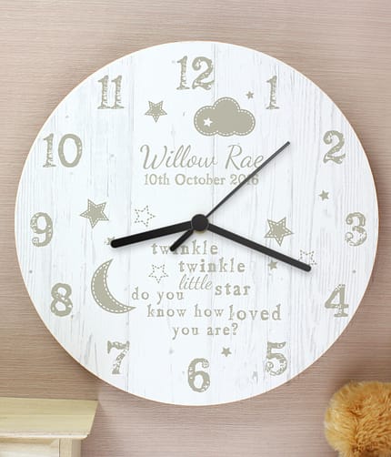 Personalised Twinkle Twinkle Shabby Chic Large Wooden Clock - ItJustGotPersonal.co.uk