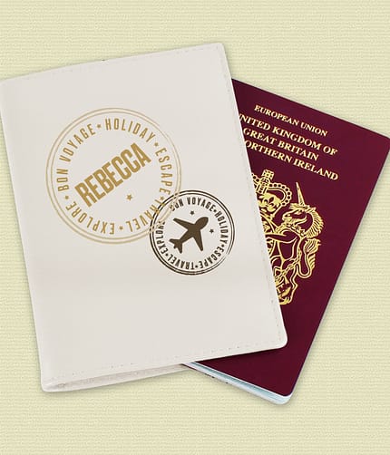 Personalised Stamped Cream Passport Holder - ItJustGotPersonal.co.uk