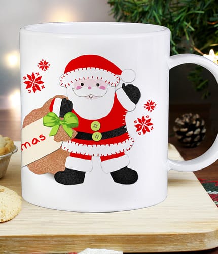 Personalised Felt Stitch Santa Plastic Mug - ItJustGotPersonal.co.uk