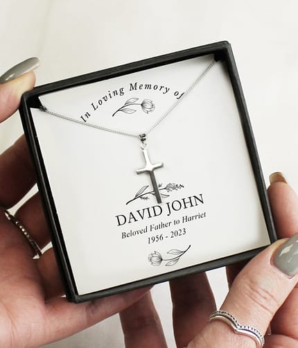 Personalised In Loving Memory Cross Sentiment Necklace and Box - ItJustGotPersonal.co.uk