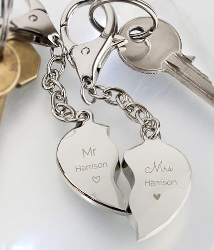 Personalised Mr & Mrs Two Hearts Keyring - ItJustGotPersonal.co.uk