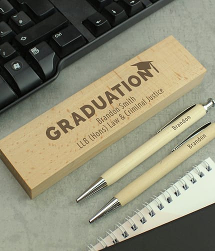Personalised Graduation Wooden Pen and Pencil Set - ItJustGotPersonal.co.uk