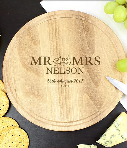 Personalised Mr & Mrs Round Chopping Board - ItJustGotPersonal.co.uk