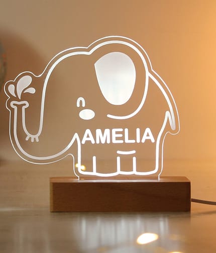 Personalised Elephant Wooden Based LED Light - ItJustGotPersonal.co.uk