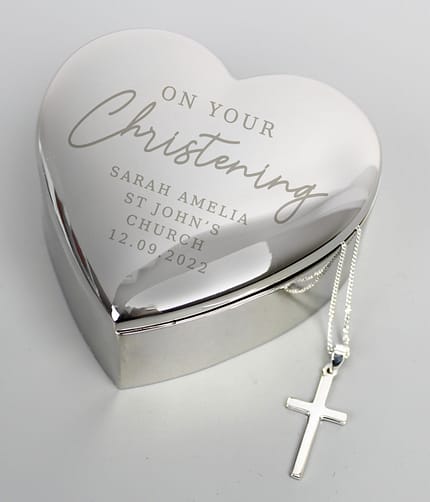 Personalised Christening Heart Trinket Box & Cross Necklace Set - ItJustGotPersonal.co.uk