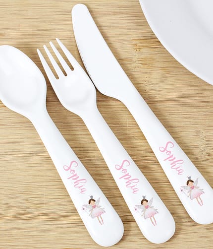 Personalised Fairy Princess 3 Piece Plastic Cutlery Set - ItJustGotPersonal.co.uk