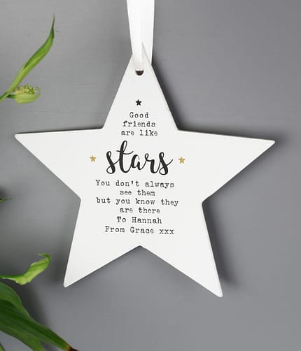 Personalised Good Friends Wooden Star Decoration - ItJustGotPersonal.co.uk