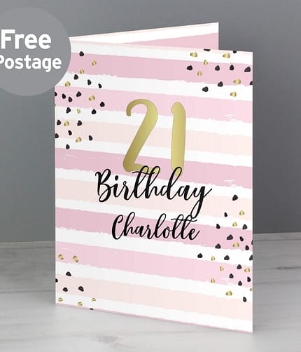 Personalised Gold and Pink Stripe Birthday Card - ItJustGotPersonal.co.uk