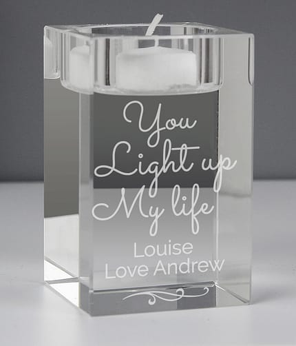 Personalised You Light Up My Life Glass Tea Light Holder - ItJustGotPersonal.co.uk
