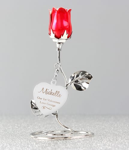 Personalised Swirls & Hearts Red Rose Bud Ornament - ItJustGotPersonal.co.uk