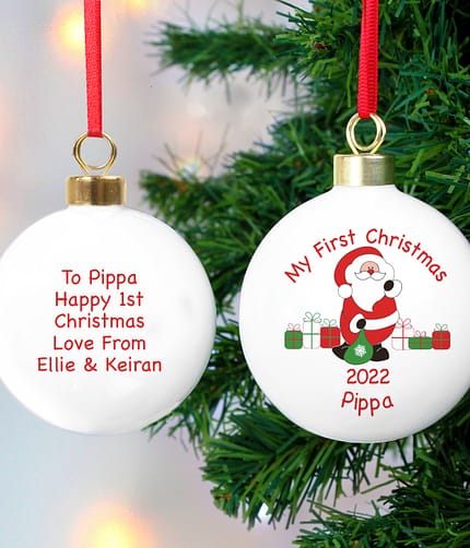 Personalised Santa with Presents Bauble - ItJustGotPersonal.co.uk
