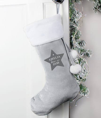 Personalised Born In Luxury Silver Grey Stocking - ItJustGotPersonal.co.uk