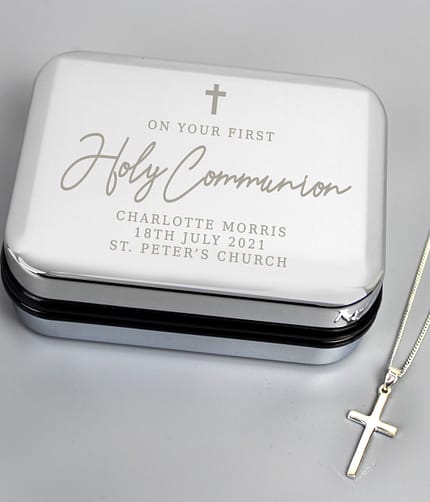 Personalised First Holy Communion Box & Cross Necklace Set - ItJustGotPersonal.co.uk