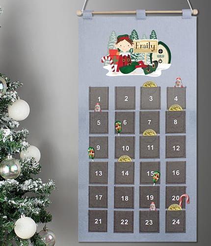 Personalised Elf Advent Calendar In Silver Grey - ItJustGotPersonal.co.uk