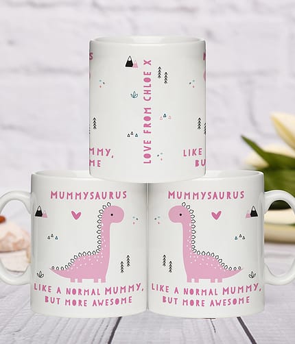 Personalised More Awesome Pink Dinosaur Mug - ItJustGotPersonal.co.uk