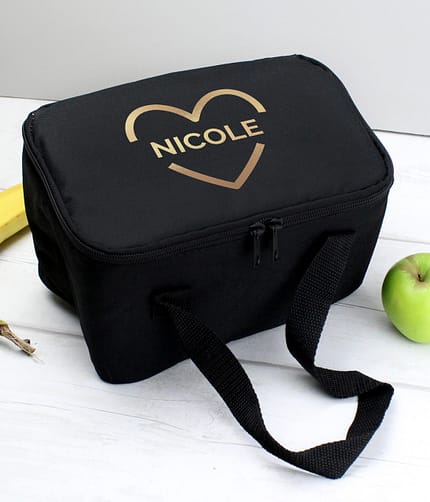 Personalised Gold Heart Black Lunch Bag - ItJustGotPersonal.co.uk